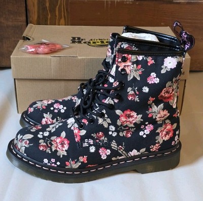 Dr. Martens 1460 W Women's 9 Boots Canvas Black ''New Victorian Flowers'' - NIB 