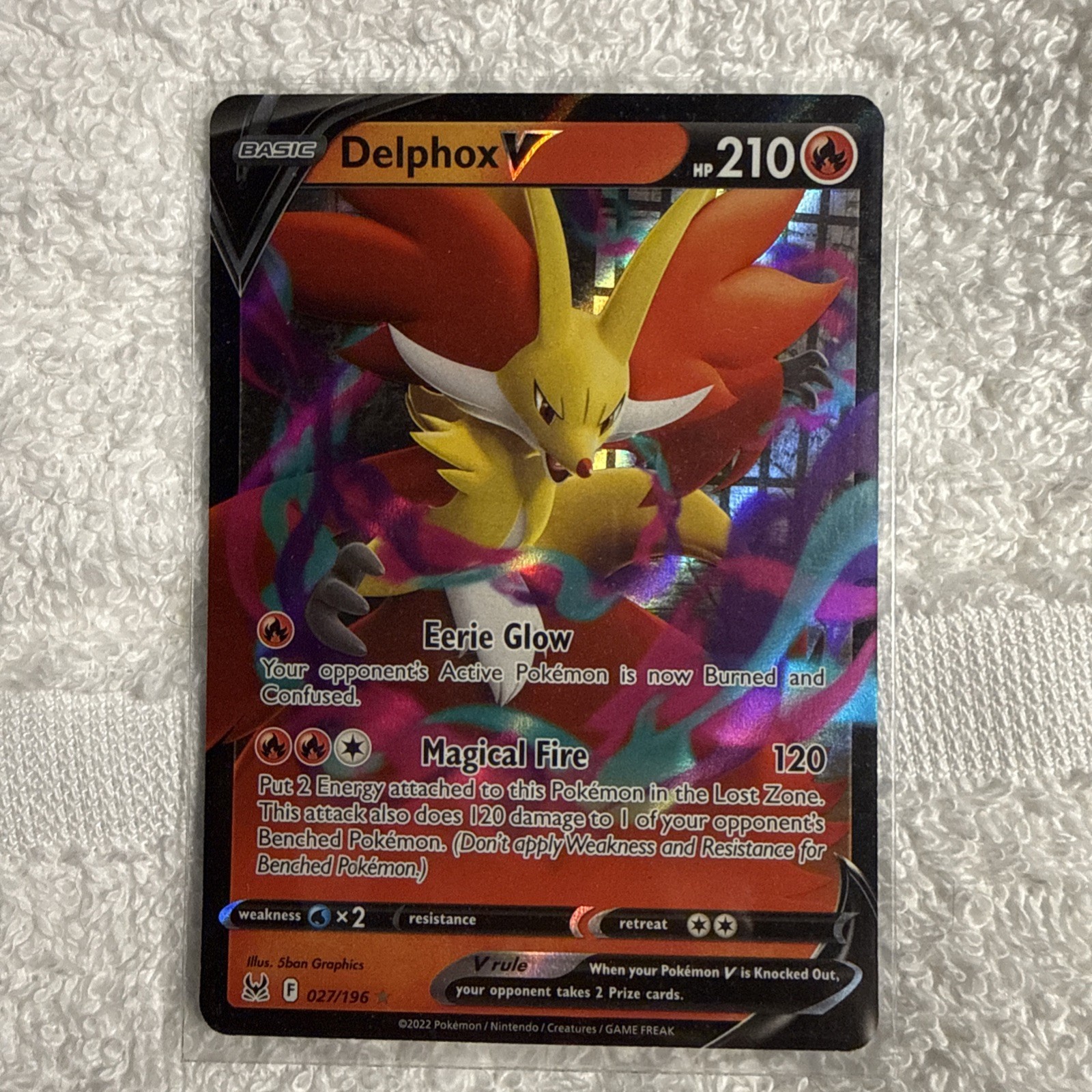 Delphox V ULTRA RARE card 027/196 Sword & Shield Lost Origin 2022 Pokemon TCG