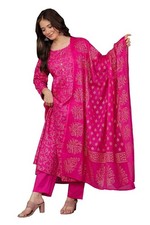 Women's Printed Cotton Anarkali Kurta  Pant With Dupatta Set