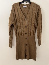 NWOT Steve Madden sweater dress fisherman knit V-neck pull over size Xs Brown 
