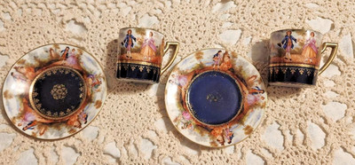 (2) VTG HAAS & CZJZEK DEMITASSE CUPS & SAUCER SET CZECHOSLOVAKIA