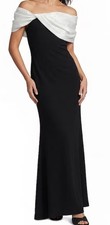 Betsy Adam White Taffeta,black jersey, Off The Shoulder Gown , Sz 4, New, 278