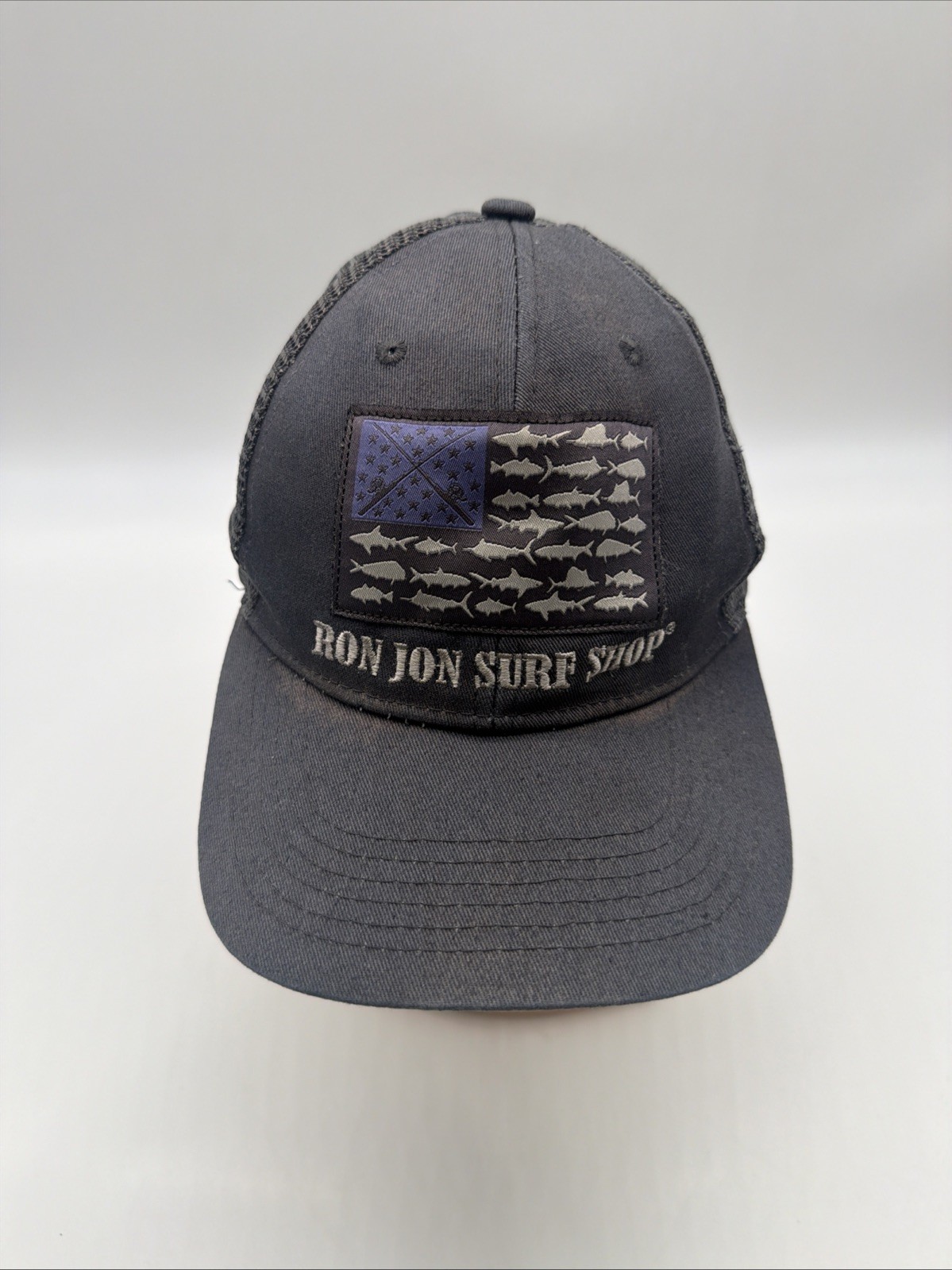 Ron Jon Surf Shop Snapback Trucker Hat Black One Size Adjustable Mesh Back.