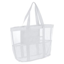 Mesh Beach Tote Bag 17" x 13" x 5" Upgraded Beach Towel Bags White