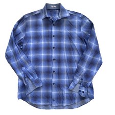 Tailorbyrd Mens Blue Plaid Flip Cuff Button Down Shirt L/XL