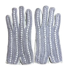 Vintage Light Gray Leather  Gray Lavender Crochet Driving Gloves Size 7.5