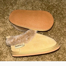 BEARPAW Loki II Beige Suede Slip-On Slippers Faux Fur Lined US 5 Unisex