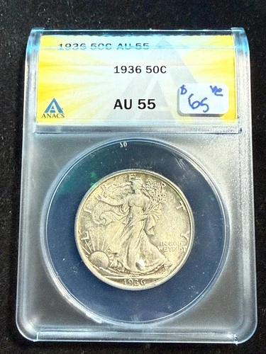 1936 WALKING LIBERTY HALF DOLLAR ANACS AU 55 464