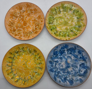 MCM "Modern Monet" Lois Kildeman Vintage Copper Enamel Plate Set SIGNED