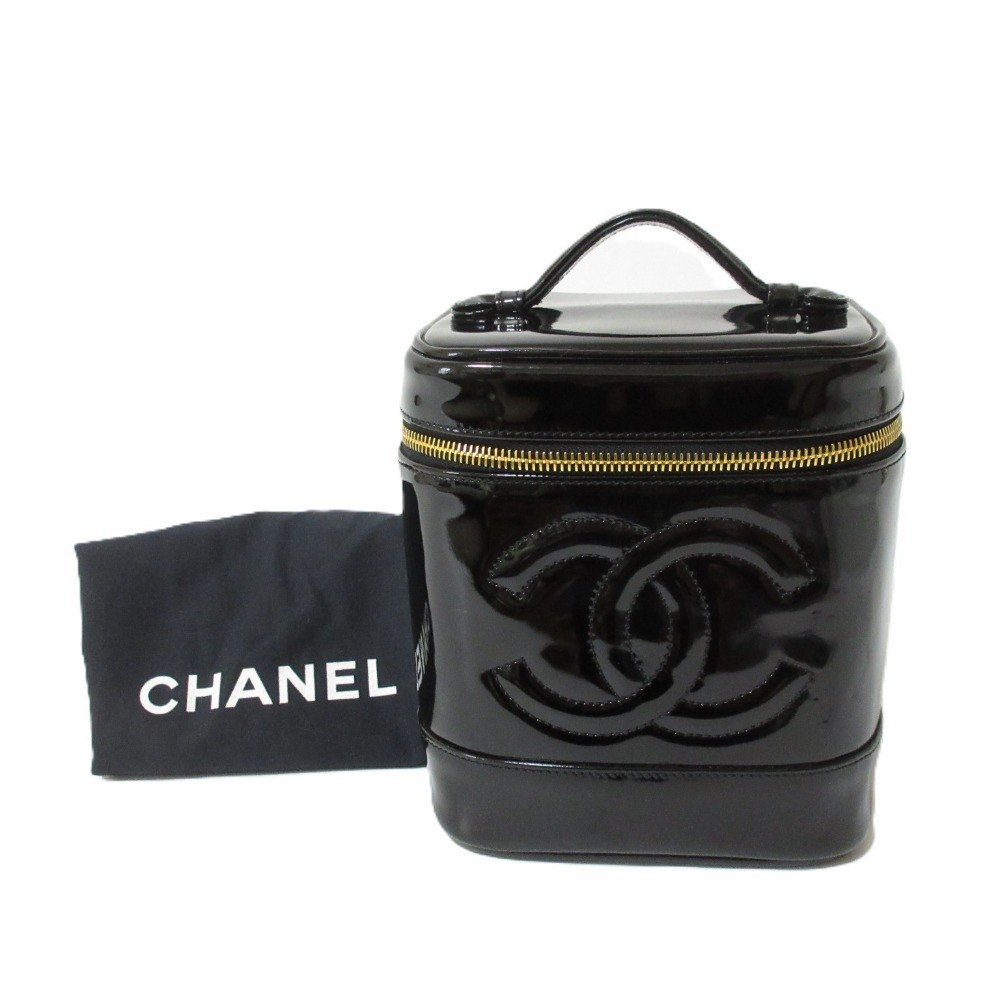 CHANEL Black Gold Enamel COCO Mark Vanity Bag Handbag Pre-Owned