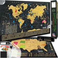 OVANTO Scratch Off World Map & US Map-Durable 17x24” United States Map & Worl...