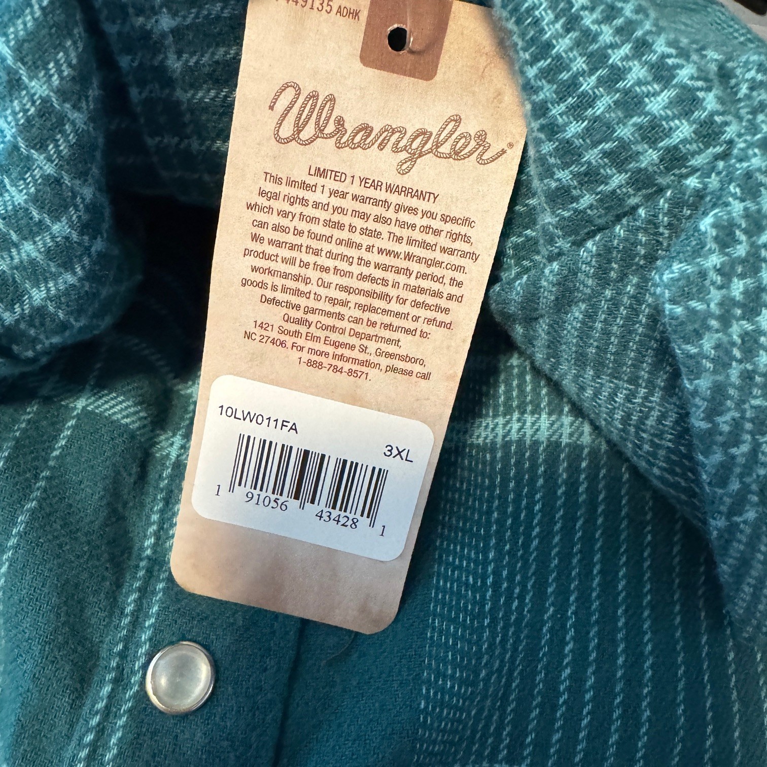 NEW Wrangler Western Pearl Snap Flannel Shirt Women's 3XL Teal Landman Cowgirl thumbnail 3