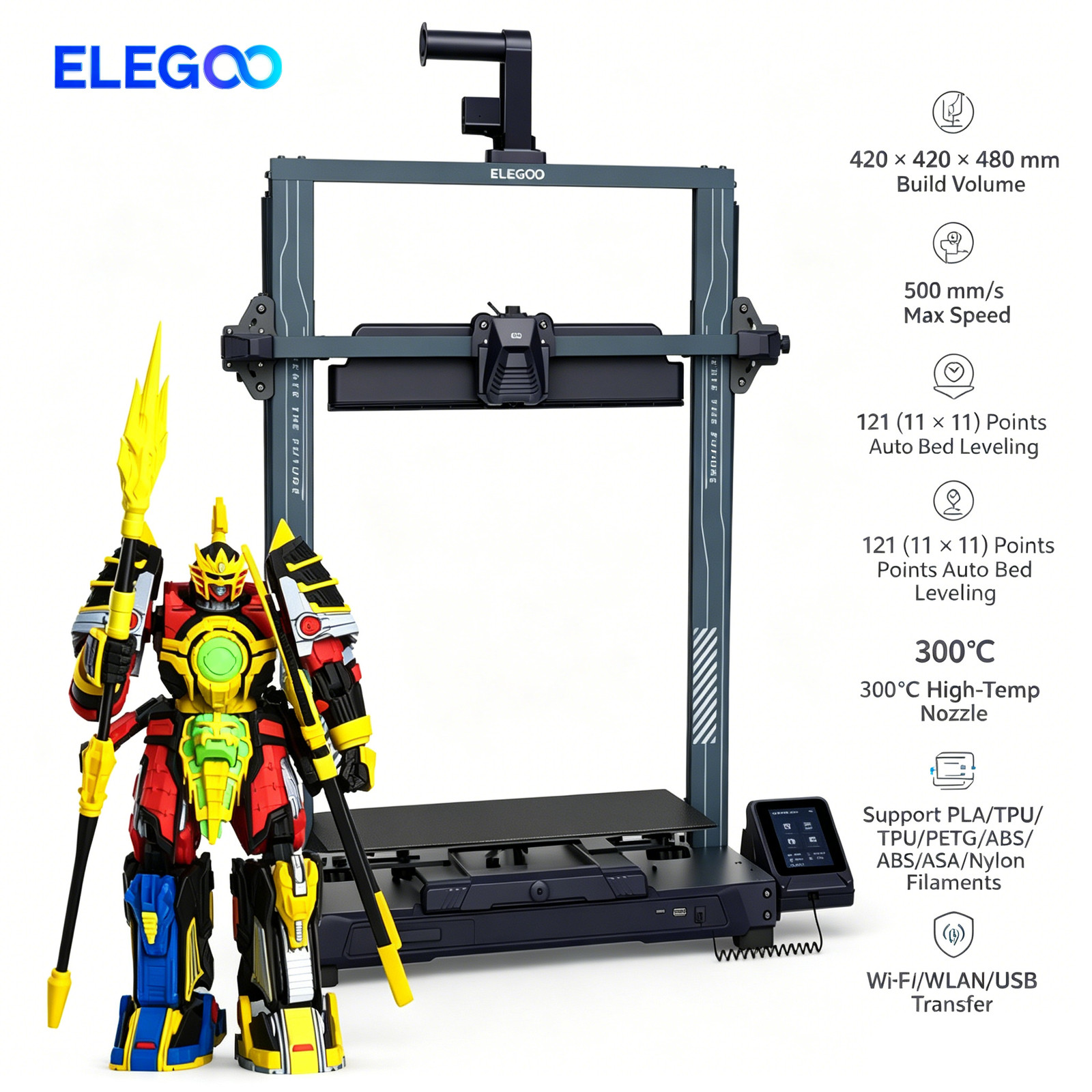 ELEGOO Neptune 4 Max FDM 3D Printer 420 × 420 × 480 mm 300 °C High-Temp Nozzle