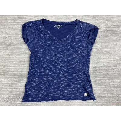 L.E.I. T-Shirt Womens Junior L Blue Space Dye V-Neck Cap Sleeve Cotton Slub Tee