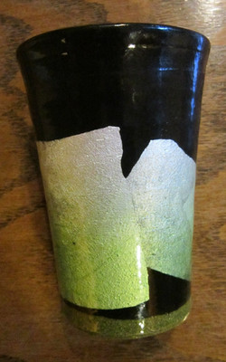 Kutani Ware Beer Cup Silver Leaf Moegi Green Pottery - Excellent