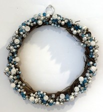 Beaded 10-Inch Grapevine Wreath Decorated in Blue, White, Silver,  Clear Beads