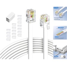 High-Quality 25 Ft RJ11 Telephone Extension Cord with Inline Couplers and Clips