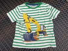 Mini Boden Green Striped Tee with Yellow Digger Appliqu Tee Shirt 2-3y boys