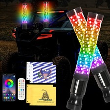 2X 1FT Spiral LED Fat Whip Lights RGB Chasing APP & Remote For Can-am X3 UTV ATV