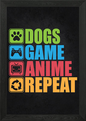 Dogs, Gaming & Anime Lover   Funny  Framed Wall Art Poster Canvas Print Picture