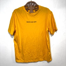 SheIn Positive & Happy T-Shirt Bright Yellow Short Sleeve Casual Pullover Basic