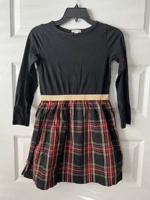 J. Crew Crewcuts Girls Dress Tartan Plaid Black Red Gold Size M Holiday Festive