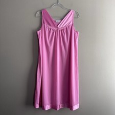 Vanity Fair Vintage Pink Satin Trim Slip Dress Womens Medium Nylon Nightgown