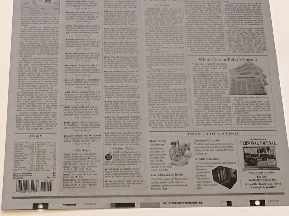 The Wall Street Journal Newspaper Printing Plate Original
