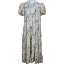 Forever 21 Large Maxi Dress Off Shoulder Floral Tiered White Yellow Purple Boho