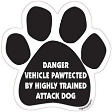Danger Vehicle Pawtected By Highly Trained Attack Dog Paw Car Magnet