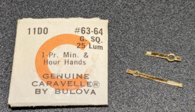 NOS Bulova Caravelle 11DO G SQ 25 LUM Watch Hand Set #63/64 Gold Trit Square