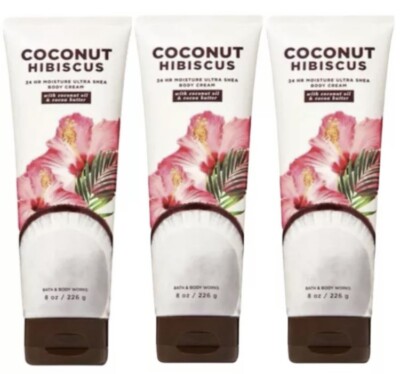 3/PACK BATH & BODY WORKS COCONUT  HIBISCUS ULTRA SHEA BODY CREAM 8 FL OZ EACH