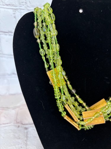 Vintage mehrsträngige natürliche Peridot Stein Halskette - Bild 3 von 8