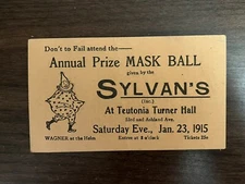 Chicago IL Teutonia Turner Hall 1915 Mask Ball Dance Card Ticket Clown Sylvan’s