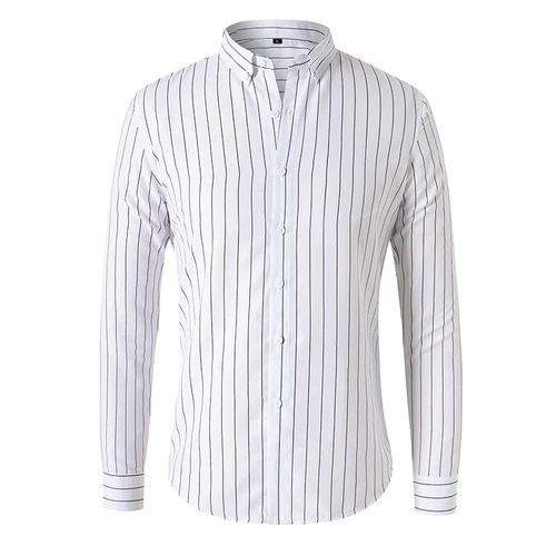 Men's Dress Shirts Long Sleeves Formal Business Striped Casual Slim Shirts Tops - Picture 10 of 22