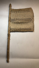 Vintage Handmade Woven Straw Hand Fan Wood Handle
