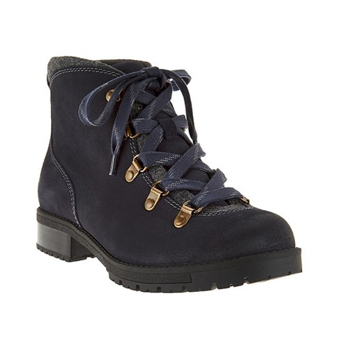 Clarks Leather Water Resistant Hiking Boots -Faralyn Alpha, Size 9-1/2 Wide, Navy
