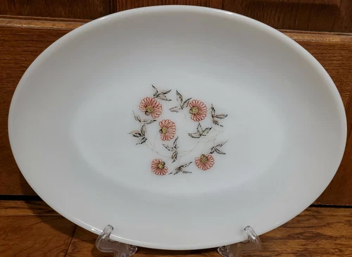 Vintage Fire King 50's Milk Glass Primrose Fluerette Serving Tray Platter Plate