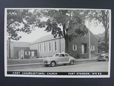 Fort Atkinson Wisconsin First Cong. Church Real Photo Postcard RPPC c1950