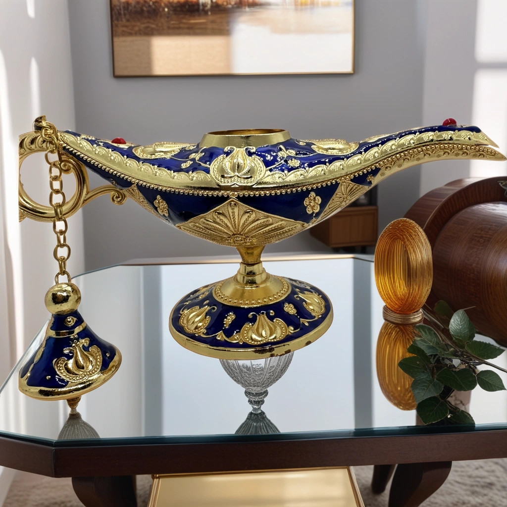 Lampe Aladin artisanale en laiton doré pour bougie chauffe-plat