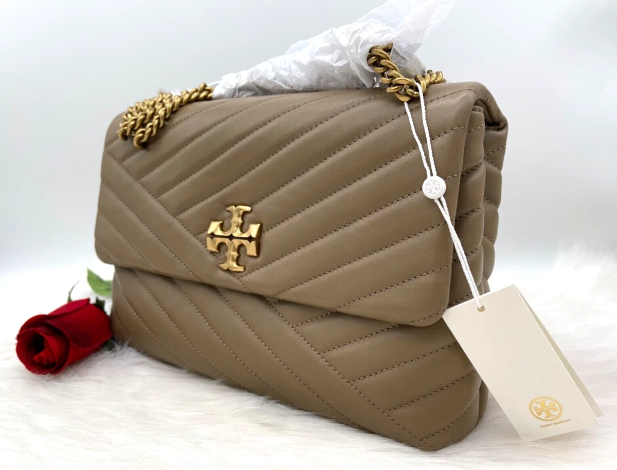 NWT AUTH $598 Tory Burch Kira Chevron Quilted Leather Convertible Bag  -Sandpiper