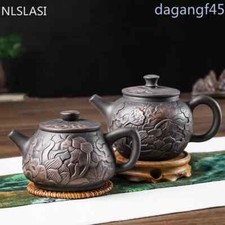 Purple Clay Teapots Beauty Kettle Black Mud Hand Carved Lotus Illustration Pot