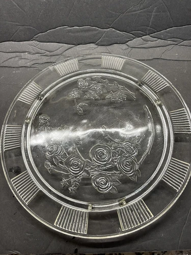 Federal Glass Sharon "Cabbage Rose" Clear Glass Footed Cake Plate 1930's