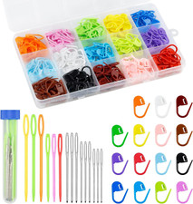 220/900 Pieces Stitch Markers,With 15 Pcs Large Eye Blunt Sewing Needles,Colorf