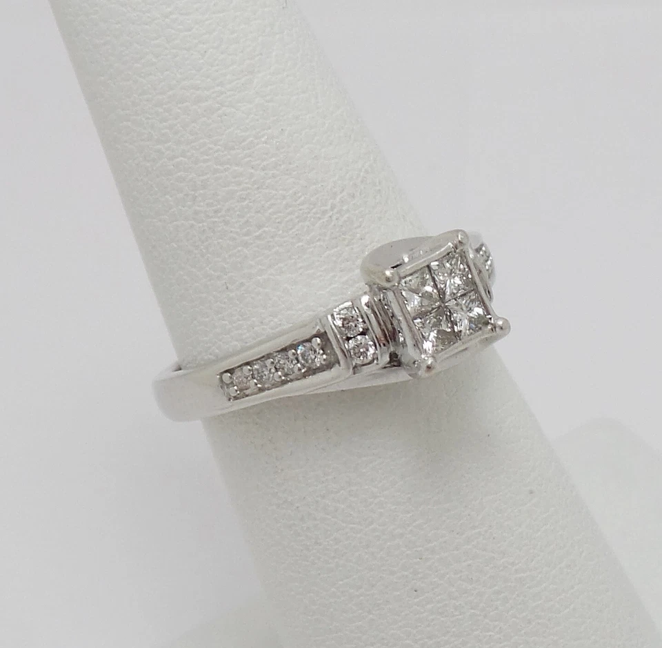 1/2CT Natural Diamond Halo Engagement Wedding Ring Bridal 14K White Gold Band - Image 2 of 4