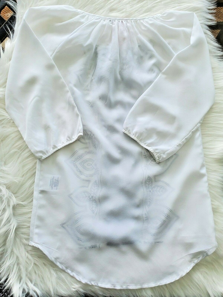 T-shirt long brodé manches 3/4 Blanc