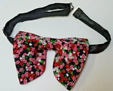 Oversized Black/Pink Floral Bow tie Vintage style 70s Wedding Prom Gift for Him