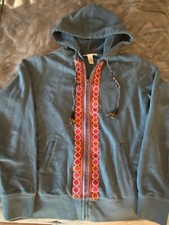 Womens M LUCKY BRAND Full-Zip Hooded Sweatshirt Southwestern Embroidered Hoodie