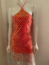 Fashion Nova sequin mini NWTdress teen sizeMcolor orange fringed great for party