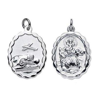 NEU Sterling Silber Oval St Christophorus / Optional Kette 22x16mm Qualität UK 925